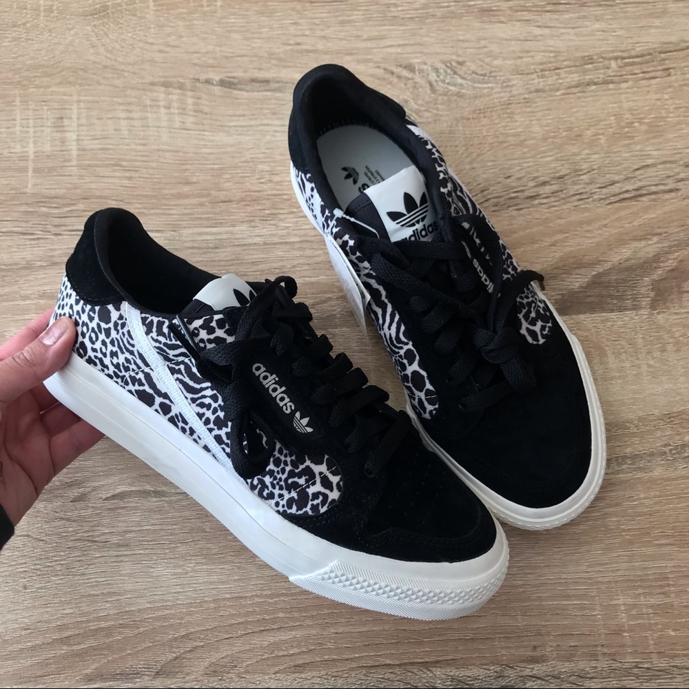 NEW Adidas Continental Vulc Animal Print Black with White Leopard Suede